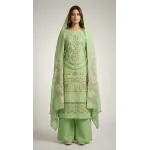 Elegant Mint Pistachio Green Embroidered Lawn 3 Pcs Suit - Luxury Unstitched Summer Collection with Organza Applique Dupatta for Women