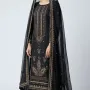 Elegant Charcoal Black Embroidered Lawn 3 Pcs Suit - Luxury Unstitched Summer Collection with Mirror Work Trim Dupatta for Women