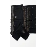 Elegant Charcoal Black Embroidered Lawn 3 Pcs Suit - Luxury Unstitched Summer Collection with Mirror Work Trim Dupatta for Women