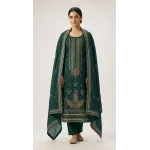 Elegant Dark Teal Green Embroidered Lawn 3 Pcs Suit - Luxury Unstitched Summer Collection with Scalloped Dupatta for Women