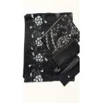 Midnight Black Luxury Embroidered Lawn 3 Pcs Suit - Unstitched Designer Outfit with Floral Applique Organza Sheer Dupatta for Women
