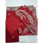 Rust Brick Red Embroidered Lawn 3 Pcs Suit - Luxury Unstitched Summer Outfit with Traditional Paisley Border Dupatta for Women