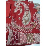 Rust Brick Red Embroidered Lawn 3 Pcs Suit - Luxury Unstitched Summer Outfit with Traditional Paisley Border Dupatta for Women