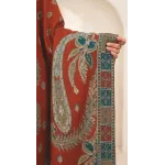 Rust Brick Red Embroidered Lawn 3 Pcs Suit - Luxury Unstitched Summer Outfit with Traditional Paisley Border Dupatta for Women