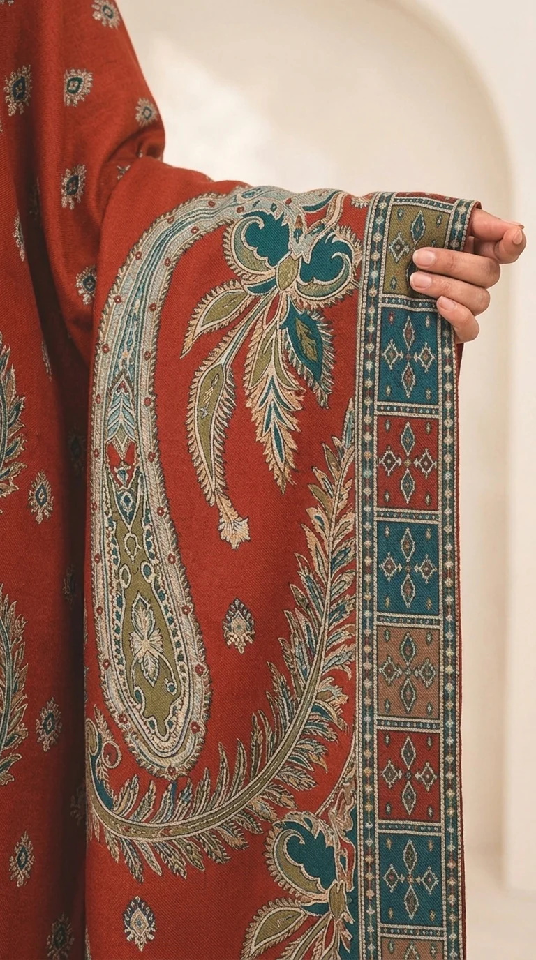 Rust Brick Red Embroidered Lawn 3 Pcs Suit - Luxury Unstitched Summer Outfit with Traditional Paisley Border Dupatta for Women