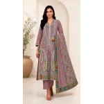 Muted Mauve Plum Embroidered Lawn 3 Pcs Suit - Luxury Unstitched Summer Outfit with Heritage Paisley Print Dupatta for Women