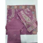 Muted Mauve Plum Embroidered Lawn 3 Pcs Suit - Luxury Unstitched Summer Outfit with Heritage Paisley Print Dupatta for Women