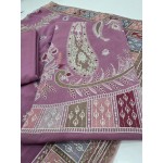 Muted Mauve Plum Embroidered Lawn 3 Pcs Suit - Luxury Unstitched Summer Outfit with Heritage Paisley Print Dupatta for Women
