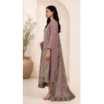 Muted Mauve Plum Embroidered Lawn 3 Pcs Suit - Luxury Unstitched Summer Outfit with Heritage Paisley Print Dupatta for Women