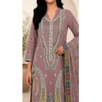 Muted Mauve Plum Embroidered Lawn 3 Pcs Suit - Luxury Unstitched Summer Outfit with Heritage Paisley Print Dupatta for Women