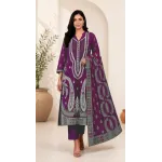 Royal Magenta Purple Embroidered Lawn 3 Pcs Suit - Luxury Unstitched Summer Outfit with Heritage Paisley Print Dupatta for Women