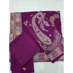 Royal Magenta Purple Embroidered Lawn 3 Pcs Suit - Luxury Unstitched Summer Outfit with Heritage Paisley Print Dupatta for Women