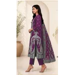 Royal Magenta Purple Embroidered Lawn 3 Pcs Suit - Luxury Unstitched Summer Outfit with Heritage Paisley Print Dupatta for Women