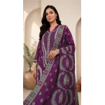 Royal Magenta Purple Embroidered Lawn 3 Pcs Suit - Luxury Unstitched Summer Outfit with Heritage Paisley Print Dupatta for Women
