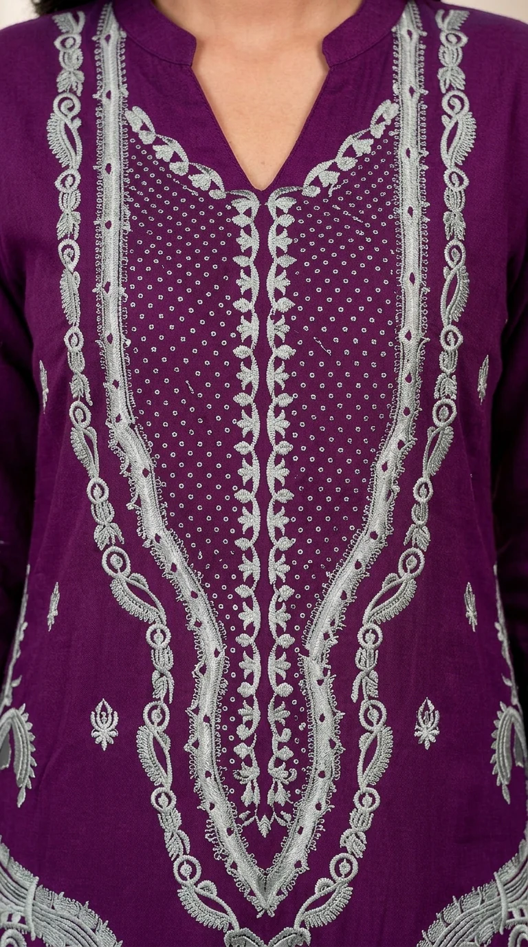 Royal Magenta Purple Embroidered Lawn 3 Pcs Suit - Luxury Unstitched Summer Outfit with Heritage Paisley Print Dupatta for Women