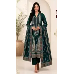 Deep Emerald Teal Embroidered Lawn 3 Pcs Suit - Luxury Unstitched Summer Outfit with Heritage Paisley Print Dupatta for Women
