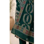 Deep Emerald Teal Embroidered Lawn 3 Pcs Suit - Luxury Unstitched Summer Outfit with Heritage Paisley Print Dupatta for Women