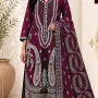 Deep Mulberry Wine Embroidered Lawn 3 Pcs Suit - Luxury Unstitched Summer Outfit with Traditional Paisley Printed Dupatta for Women