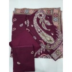 Deep Mulberry Wine Embroidered Lawn 3 Pcs Suit - Luxury Unstitched Summer Outfit with Traditional Paisley Printed Dupatta for Women