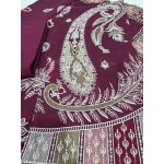 Deep Mulberry Wine Embroidered Lawn 3 Pcs Suit - Luxury Unstitched Summer Outfit with Traditional Paisley Printed Dupatta for Women