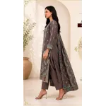 Luxury Dark Plum Embroidered Lawn 3 Piece Suit - Premium Unstitched Summer Dress with Big Paisley Daman & Block Pattern Dupatta
