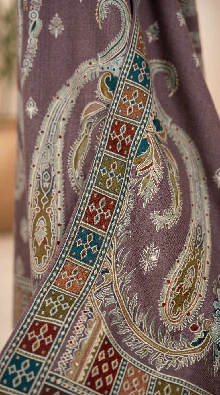 Luxury Dark Plum Embroidered Lawn 3 Piece Suit - Premium Unstitched Summer Dress with Big Paisley Daman & Block Pattern Dupatta