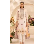 Elegant Off-White Embroidered Lawn 3 Pcs Suit - Luxury Unstitched Summer Outfit with Organza Neckline Panel & Floral Print Dupatta
