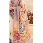 Elegant Off-White Embroidered Lawn 3 Pcs Suit - Luxury Unstitched Summer Outfit with Organza Neckline Panel & Floral Print Dupatta