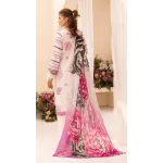 Premium White & Magenta Embroidered Lawn 3 Pc Suit - Luxury Unstitched Summer Outfit with Organza Neckline & Bold Floral Chiffon Dupatta