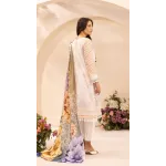 Luxury Ivory & Sunflower Yellow Embroidered Lawn 3 Pc Suit - Unstitched Summer Outfit with Organza Neckline & Botanical Chiffon Dupatta