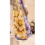 Luxury Ivory & Sunflower Yellow Embroidered Lawn 3 Pc Suit - Unstitched Summer Outfit with Organza Neckline & Botanical Chiffon Dupatta
