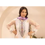 Luxury Ivory & Sunflower Yellow Embroidered Lawn 3 Pc Suit - Unstitched Summer Outfit with Organza Neckline & Botanical Chiffon Dupatta