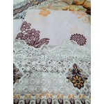 Luxury Ivory & Sunflower Yellow Embroidered Lawn 3 Pc Suit - Unstitched Summer Outfit with Organza Neckline & Botanical Chiffon Dupatta