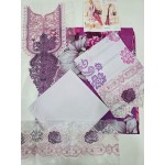 Luxury Soft Lavender & Deep Plum Embroidered Lawn 3 Pc Suit - Unstitched Summer Outfit with Sheer Organza Neckline & Bold Floral Dupatta