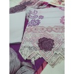 Luxury Soft Lavender & Deep Plum Embroidered Lawn 3 Pc Suit - Unstitched Summer Outfit with Sheer Organza Neckline & Bold Floral Dupatta