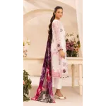 Luxury Soft Lavender & Deep Plum Embroidered Lawn 3 Pc Suit - Unstitched Summer Outfit with Sheer Organza Neckline & Bold Floral Dupatta