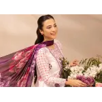 Luxury Soft Lavender & Deep Plum Embroidered Lawn 3 Pc Suit - Unstitched Summer Outfit with Sheer Organza Neckline & Bold Floral Dupatta