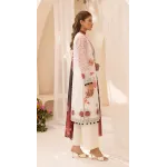 Luxury Cream & Crimson Red Embroidered Lawn 3 Pc Suit - Unstitched Summer Ensemble with Charcoal Neckline Patch & Statement Floral Dupatta