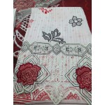 Luxury Cream & Crimson Red Embroidered Lawn 3 Pc Suit - Unstitched Summer Ensemble with Charcoal Neckline Patch & Statement Floral Dupatta