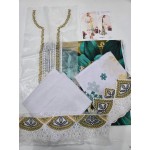 Premium Ivory & Canary Yellow Embroidered Lawn 3 Pc Suit - Unstitched Summer Wear with Sheer Emerald Trim Gala & Gradient Tropical Dupatta
