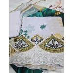 Premium Ivory & Canary Yellow Embroidered Lawn 3 Pc Suit - Unstitched Summer Wear with Sheer Emerald Trim Gala & Gradient Tropical Dupatta