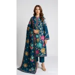 Luxury Deep Teal Blue Multi-Color Embroidered Lawn 3 Pc Suit - Premium Unstitched Summer Outfit with Intricate Floral Shirt & Matching Dupatta