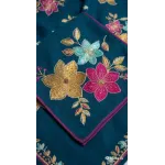 Luxury Deep Teal Blue Multi-Color Embroidered Lawn 3 Pc Suit - Premium Unstitched Summer Outfit with Intricate Floral Shirt & Matching Dupatta