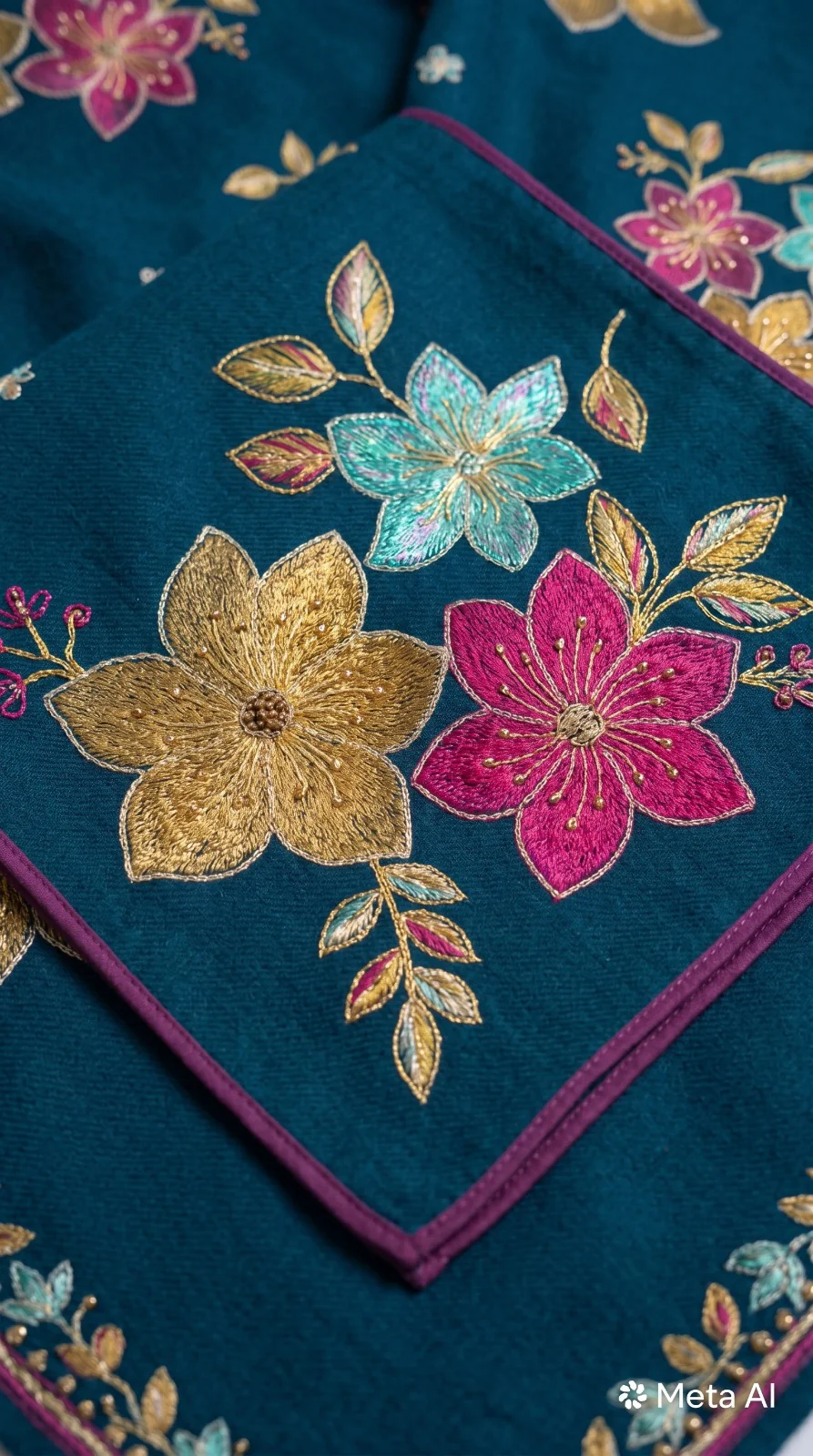 Luxury Deep Teal Blue Multi-Color Embroidered Lawn 3 Pc Suit - Premium Unstitched Summer Outfit with Intricate Floral Shirt & Matching Dupatta