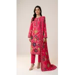 Luxury Shocking Pink Multi-Color Embroidered Lawn 3 Pc Suit - Premium Unstitched Summer Outfit with Intricate Botanical Motif Shirt & Dupatta