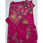 Luxury Shocking Pink Multi-Color Embroidered Lawn 3 Pc Suit - Premium Unstitched Summer Outfit with Intricate Botanical Motif Shirt & Dupatta