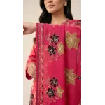 Luxury Shocking Pink Multi-Color Embroidered Lawn 3 Pc Suit - Premium Unstitched Summer Outfit with Intricate Botanical Motif Shirt & Dupatta