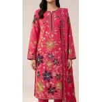 Luxury Shocking Pink Multi-Color Embroidered Lawn 3 Pc Suit - Premium Unstitched Summer Outfit with Intricate Botanical Motif Shirt & Dupatta