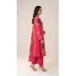 Luxury Shocking Pink Multi-Color Embroidered Lawn 3 Pc Suit - Premium Unstitched Summer Outfit with Intricate Botanical Motif Shirt & Dupatta