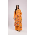 Premium Mustard Amber Multi-Color Embroidered Lawn 3 Pc Suit - Unstitched Festive Summer Outfit with Scattered Bloom Shirt & Matching Dupatta